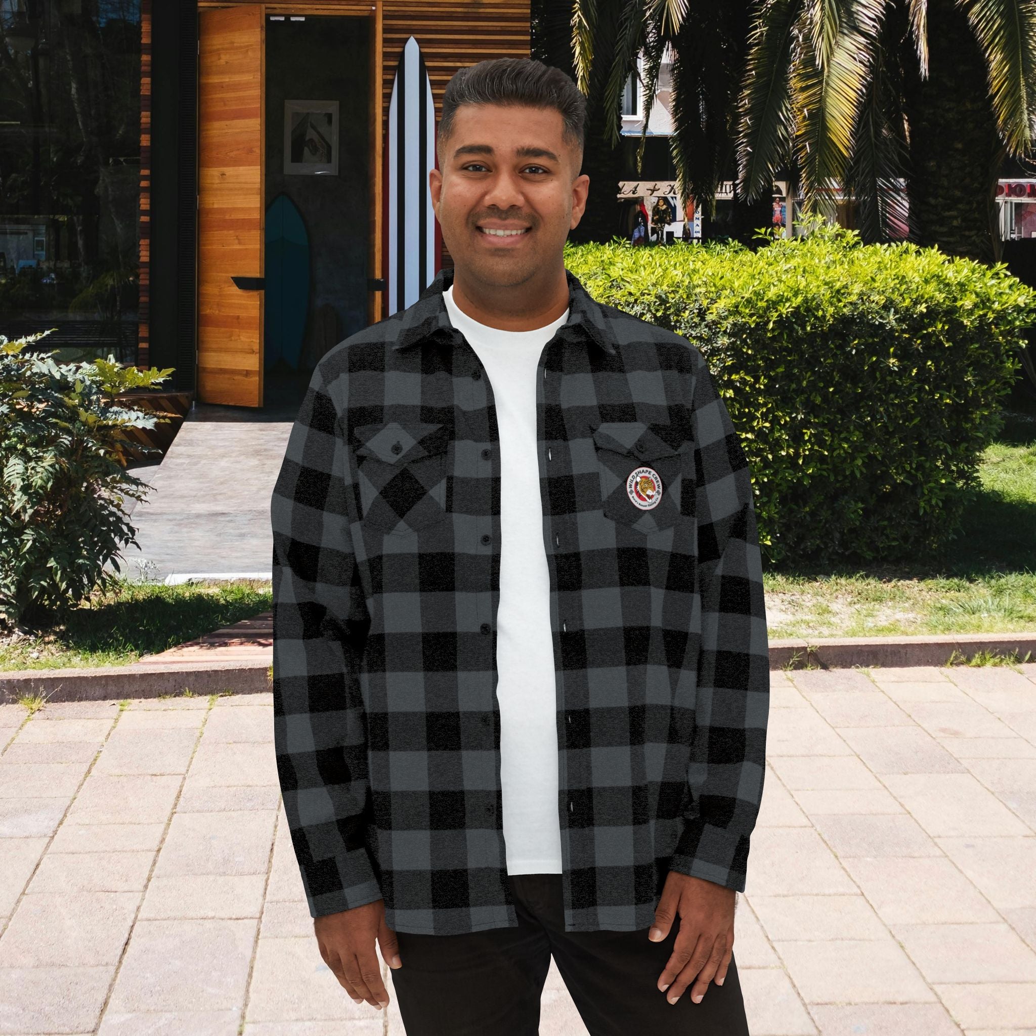 Wild Shape Crew Black Gray Buffalo Plaid Flannel Shirt