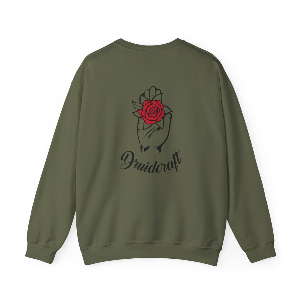 Druid Craft Sweatshirt - The Bard's Bazaar - Unisex Cotton Crew Tee with Red Rose Design