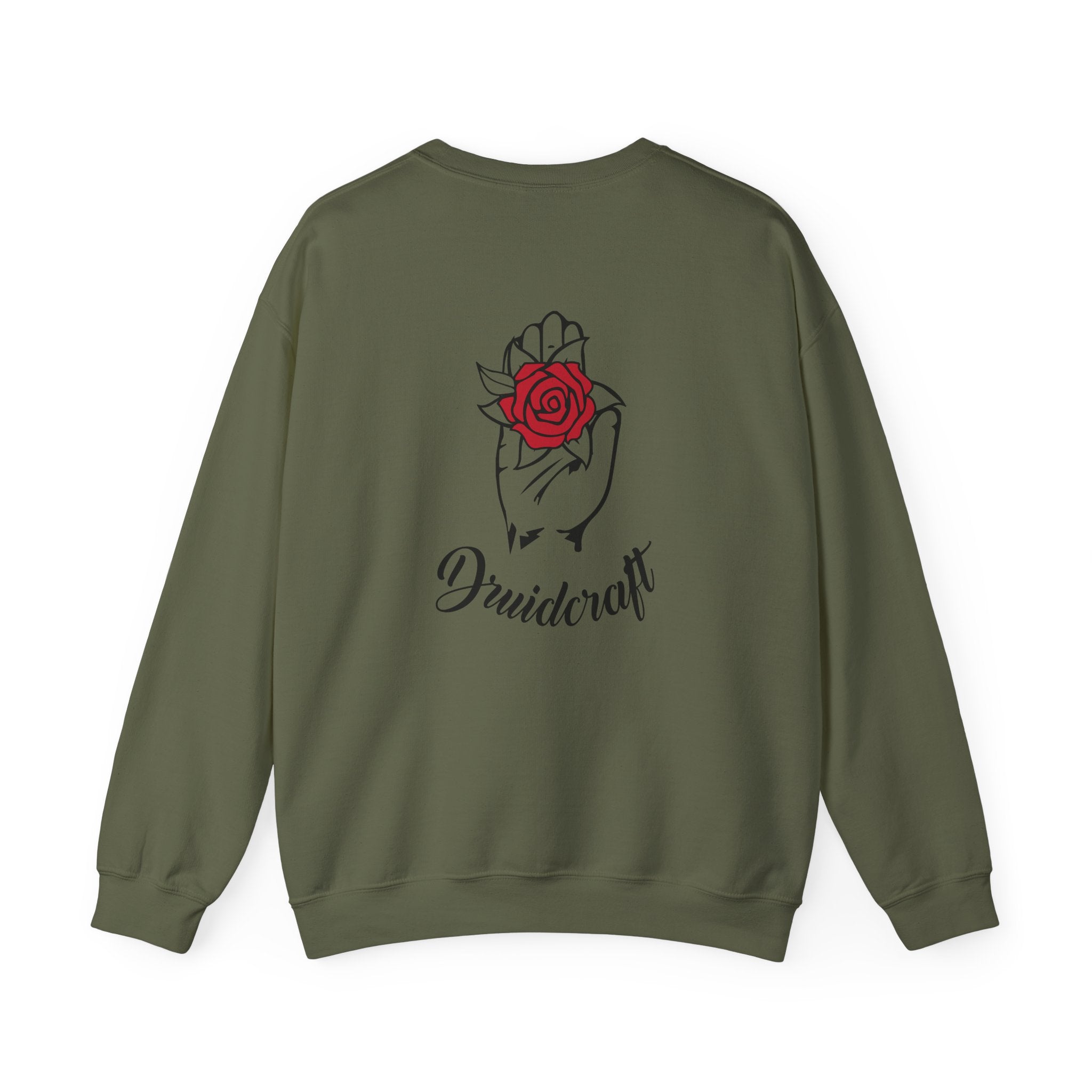 Druid Craft Sweatshirt - The Bard's Bazaar - Unisex Cotton Crew Tee with Red Rose Design