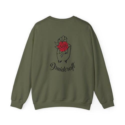Druid Craft Sweatshirt - The Bard's Bazaar - Unisex Cotton Crew Tee with Red Rose Design